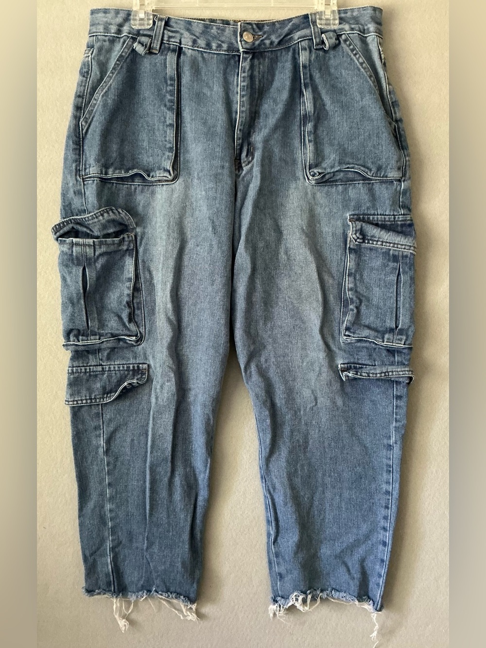 Forever 21 Premium Denim Cargo Joggers 31 Light Wash Baggy Utility Y2K Jeans